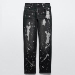 Bleached denim straight leg jeans